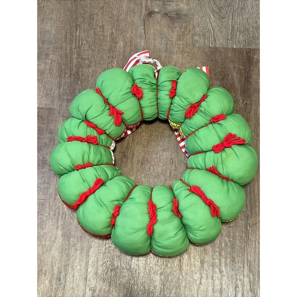 VTG Handmade Christmas Wreath & Tree Holiday Print Cottage Core Quilted Stuffed